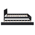 Queen Size Upholstered Platform Bed With Headboard And Twin Size Trundle, Black Box Spring Not Required Queen Black Bedroom Faux Leather Upholstered