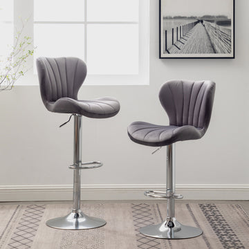 Ellston Upholstered Adjustable Swivel Barstools In Gray, Set Of 2 Gray Polyester