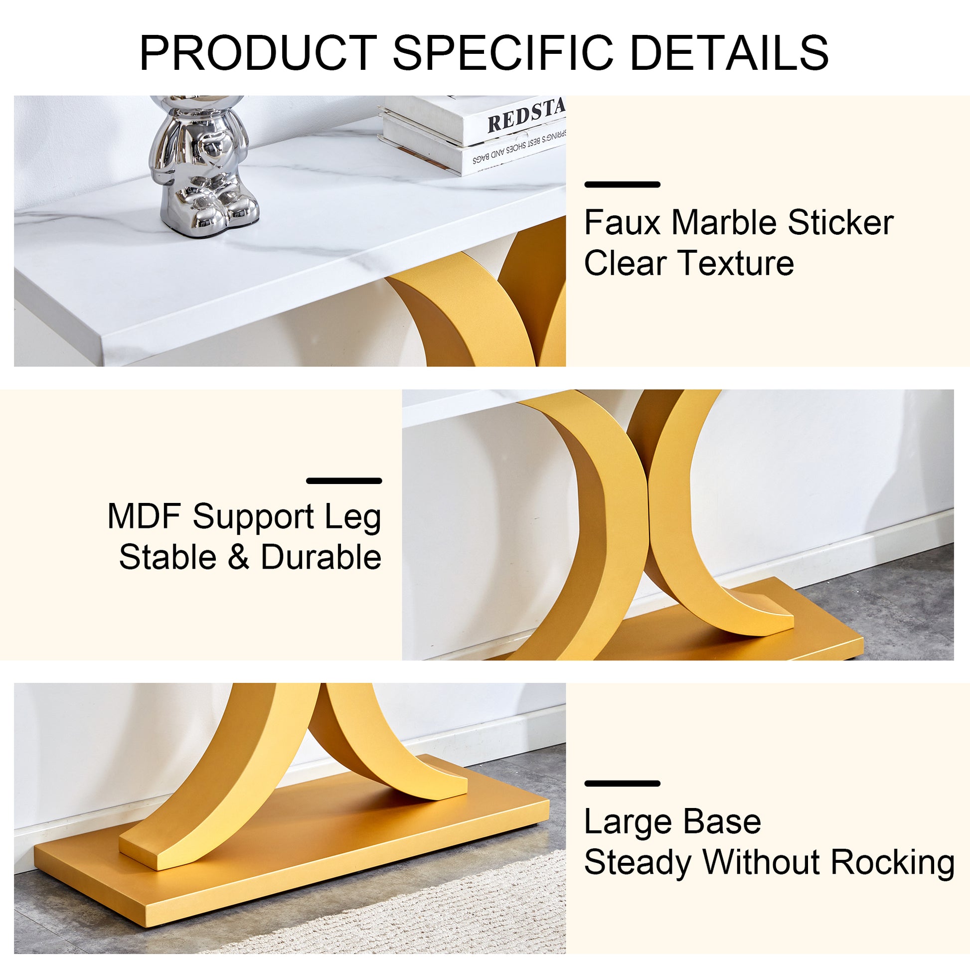 A Modern Minimalist Style Foyer Table With White Tabletop, Gold Bracket, And Bottom Plate, Enhancing The Beauty And Artistic Atmosphere Of The Home, Suitable For The Foyer Fxg White Gold Mdf