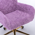 Office Chair,Artificial Rabbit Hair Home Office Chair With Golden Metal Base,Adjustable Desk Chair Swivel Office Chair,Vanity Chair Violet Violet Bedroom Foam Velvet