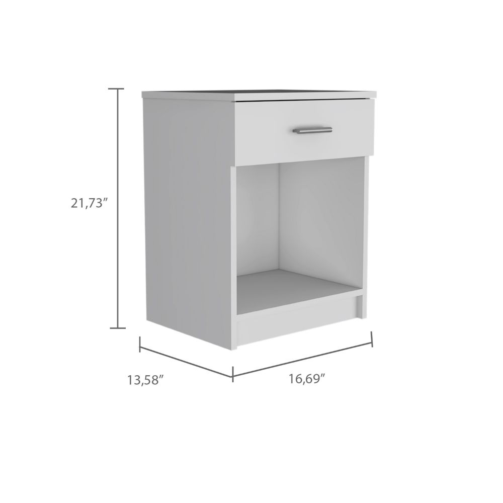 Nightstand 21"H, One Drawer, Low Shelf, Superior Top, White White Particle Board Particle Board