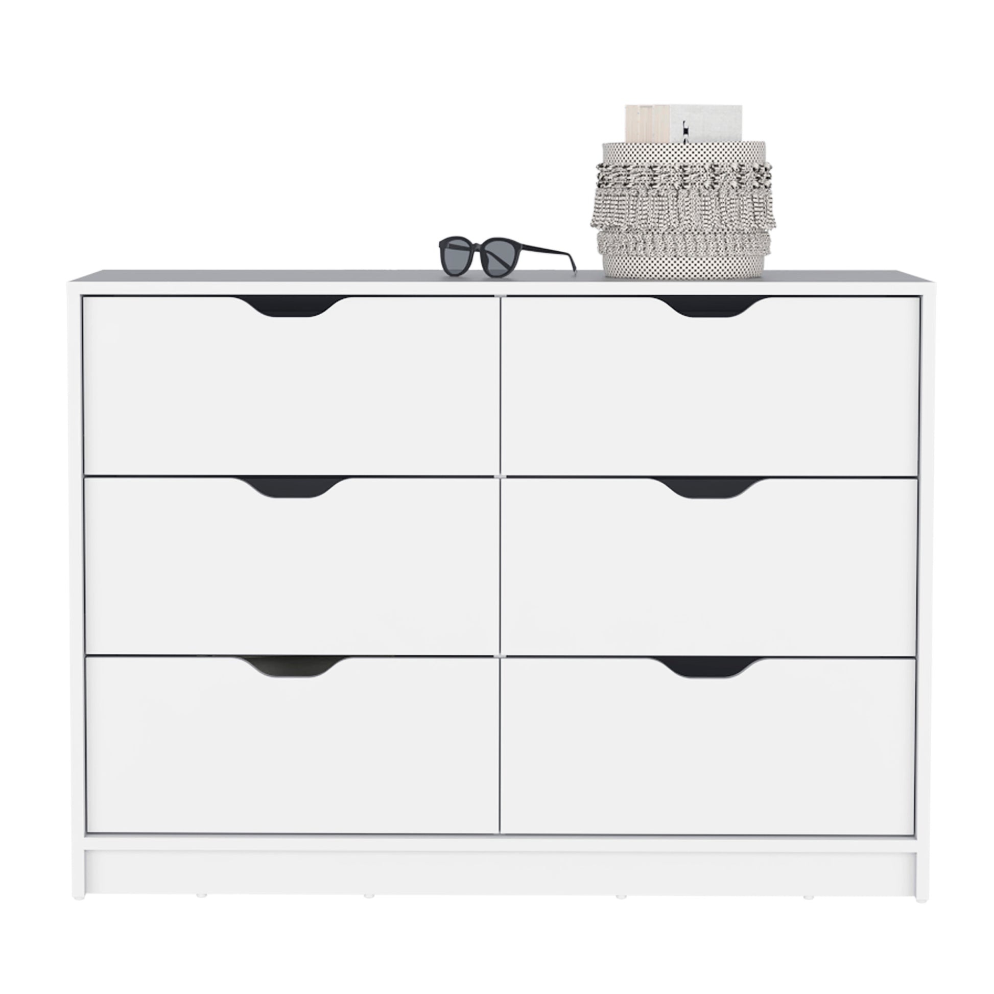 Dresser 30"H, 4 Drawer Dresser With 2 Lower Cabinets, Drawer Chest, White White Particle Board Particle Board