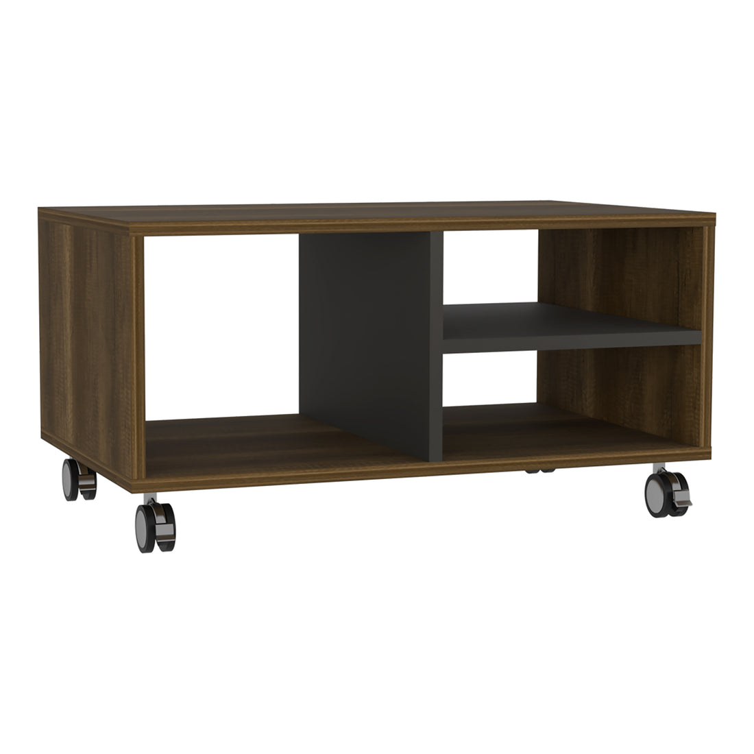 Aveiro Coffee Table, Four Casters, Three Shelves, Walnut Black Multicolor Particle Board Particle Board