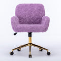 Office Chair,Artificial Rabbit Hair Home Office Chair With Golden Metal Base,Adjustable Desk Chair Swivel Office Chair,Vanity Chair Violet Violet Bedroom Foam Velvet