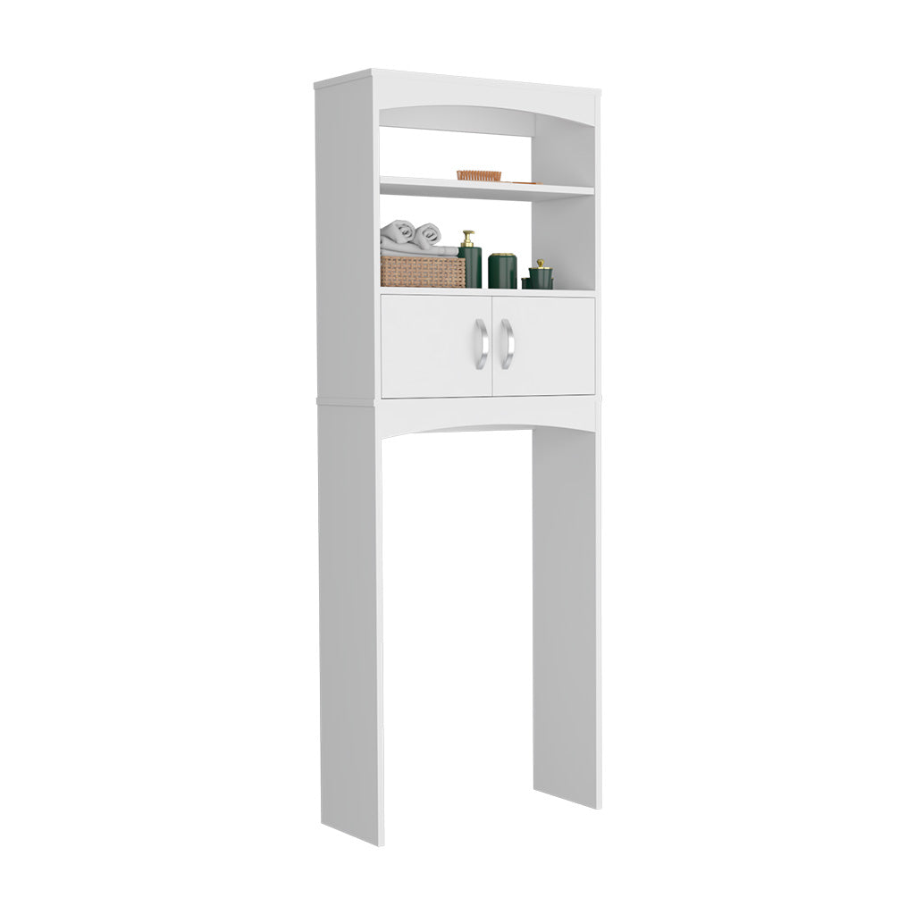 65H" Over The Toilet Double Door Cabinet, Three Shelves, White White Particle Board Particle Board