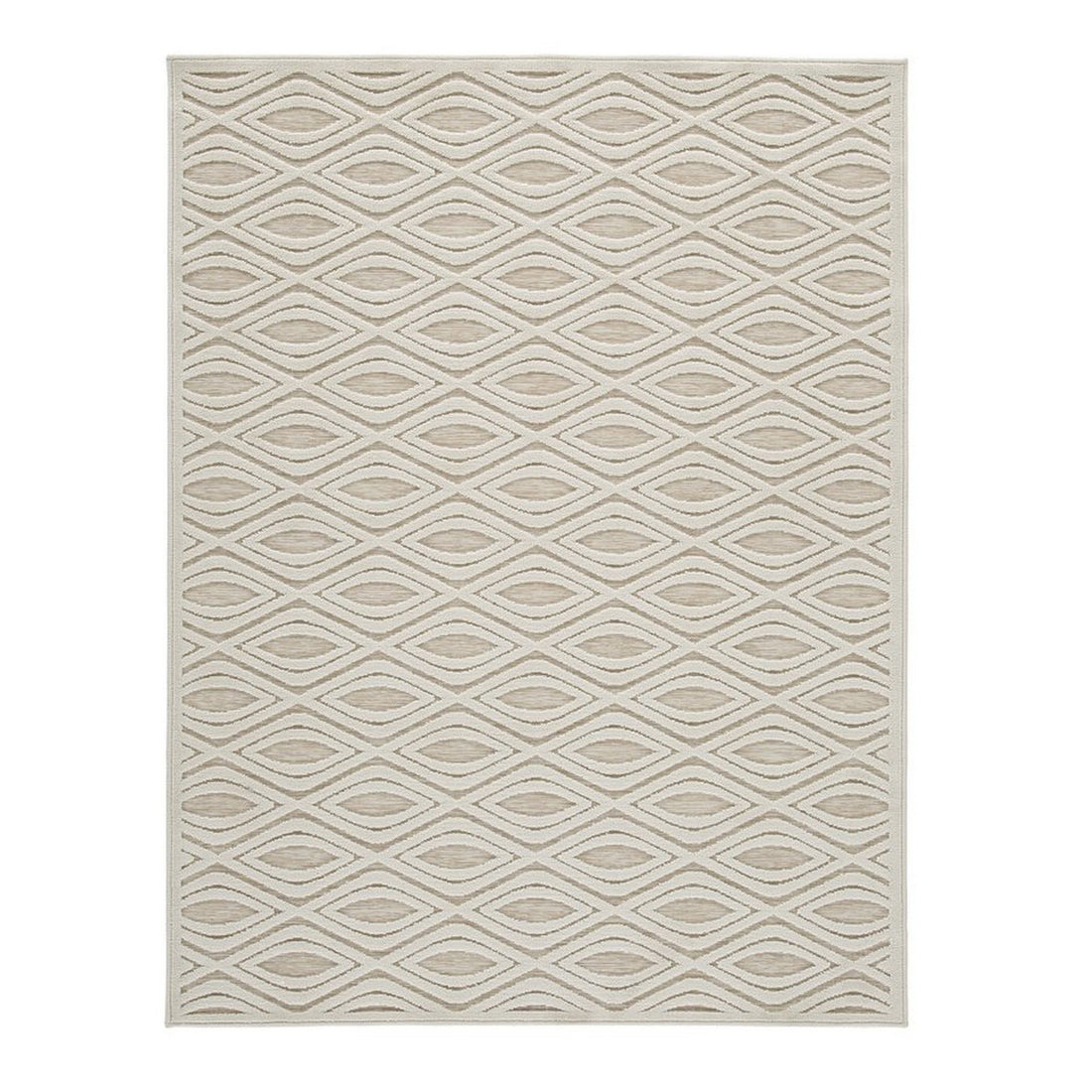 Rectangular Polypropylene Rug With Geometric Pattern, Medium, Beige Beige Fabric