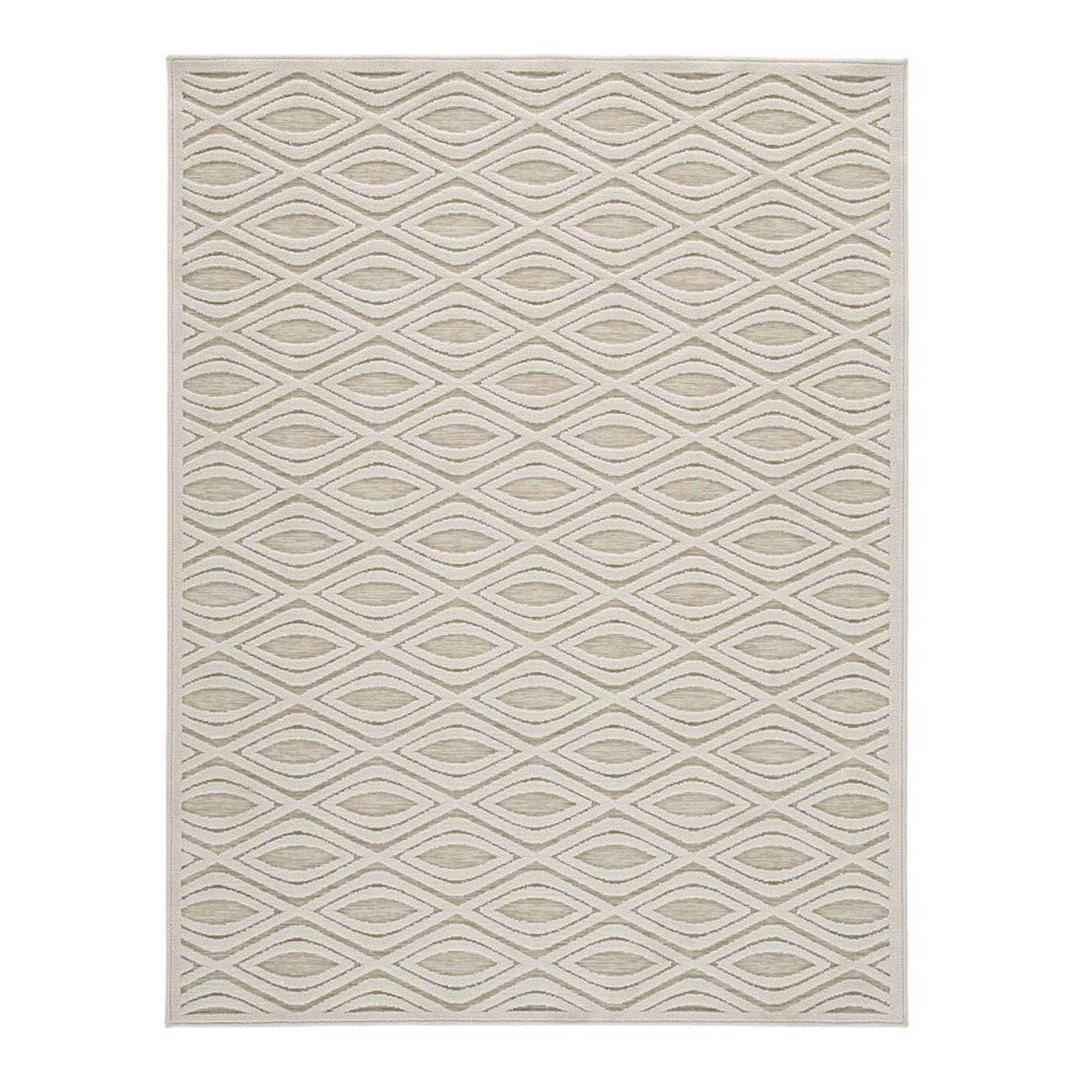 Rectangular Polypropylene Rug With Geometric Pattern, Medium, Beige Beige Fabric