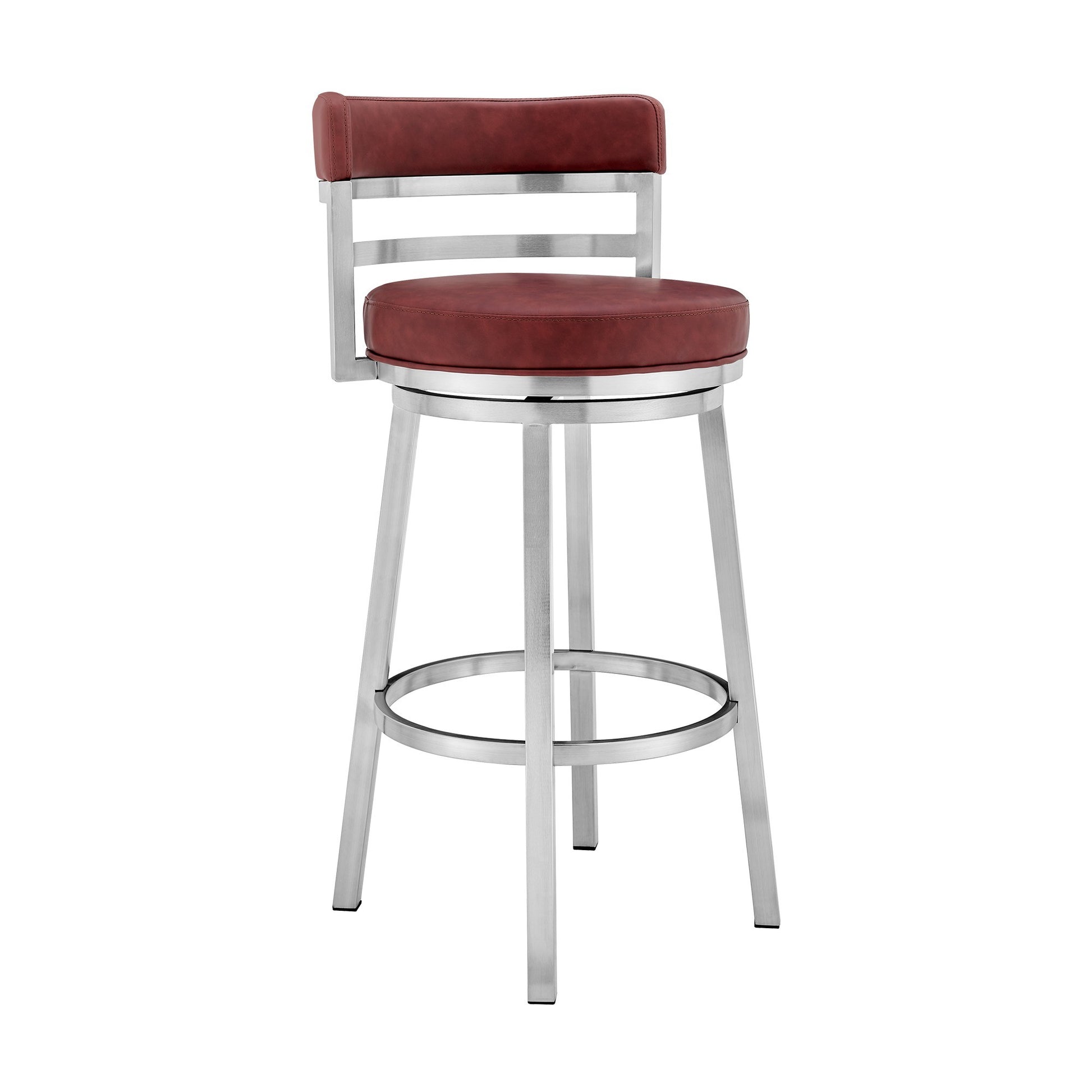 30 Inchcounter Height Barstool, Silver And Red Silver Faux Leather