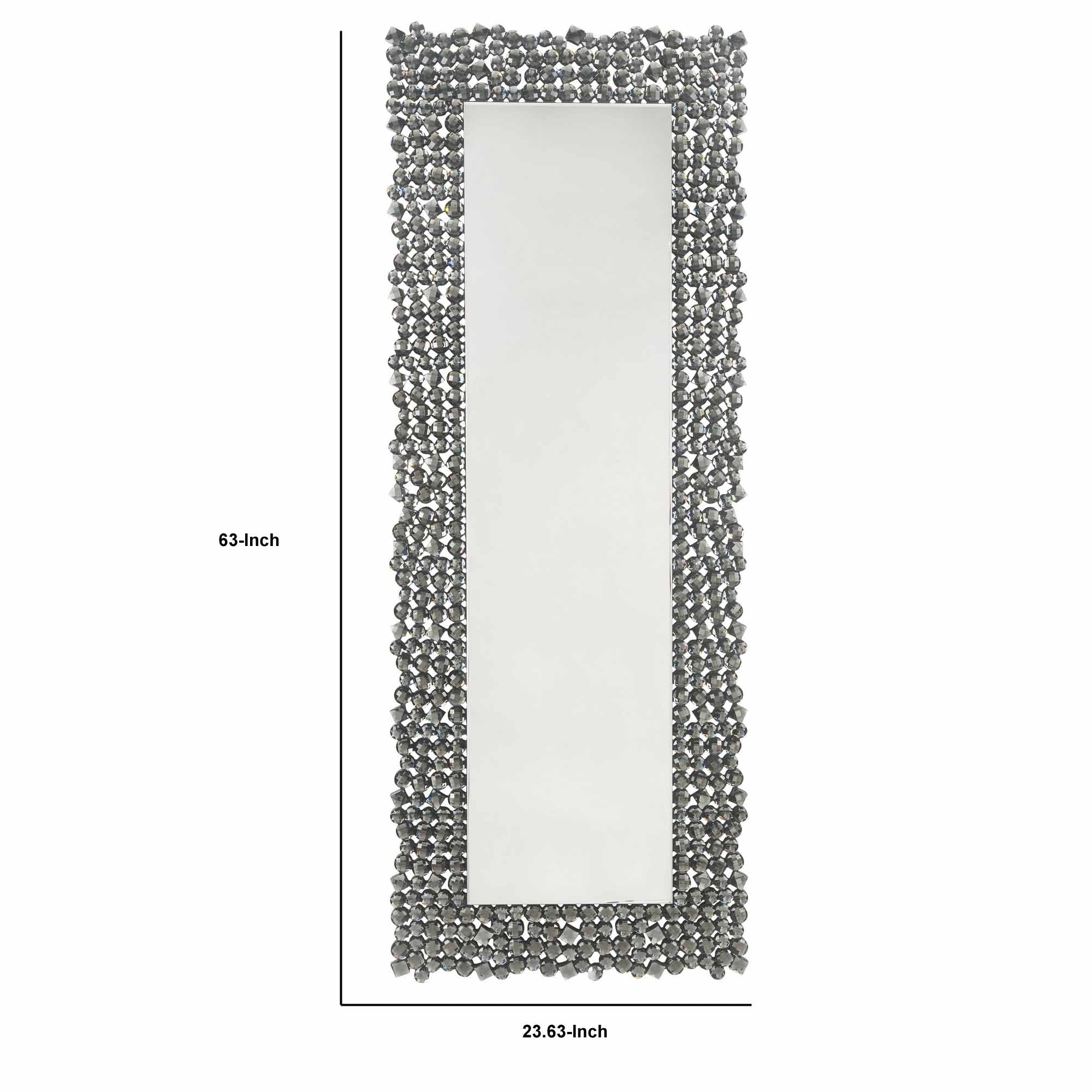 Rectangular Faux Gem Trim Beveled Wall Mirror,
