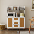 Cabinet With Rattan Door And 3 Drawers,Floor Cabinet With Storage,Buffet Cabinet For Living Room, Dining Room, Entryway White Mdf