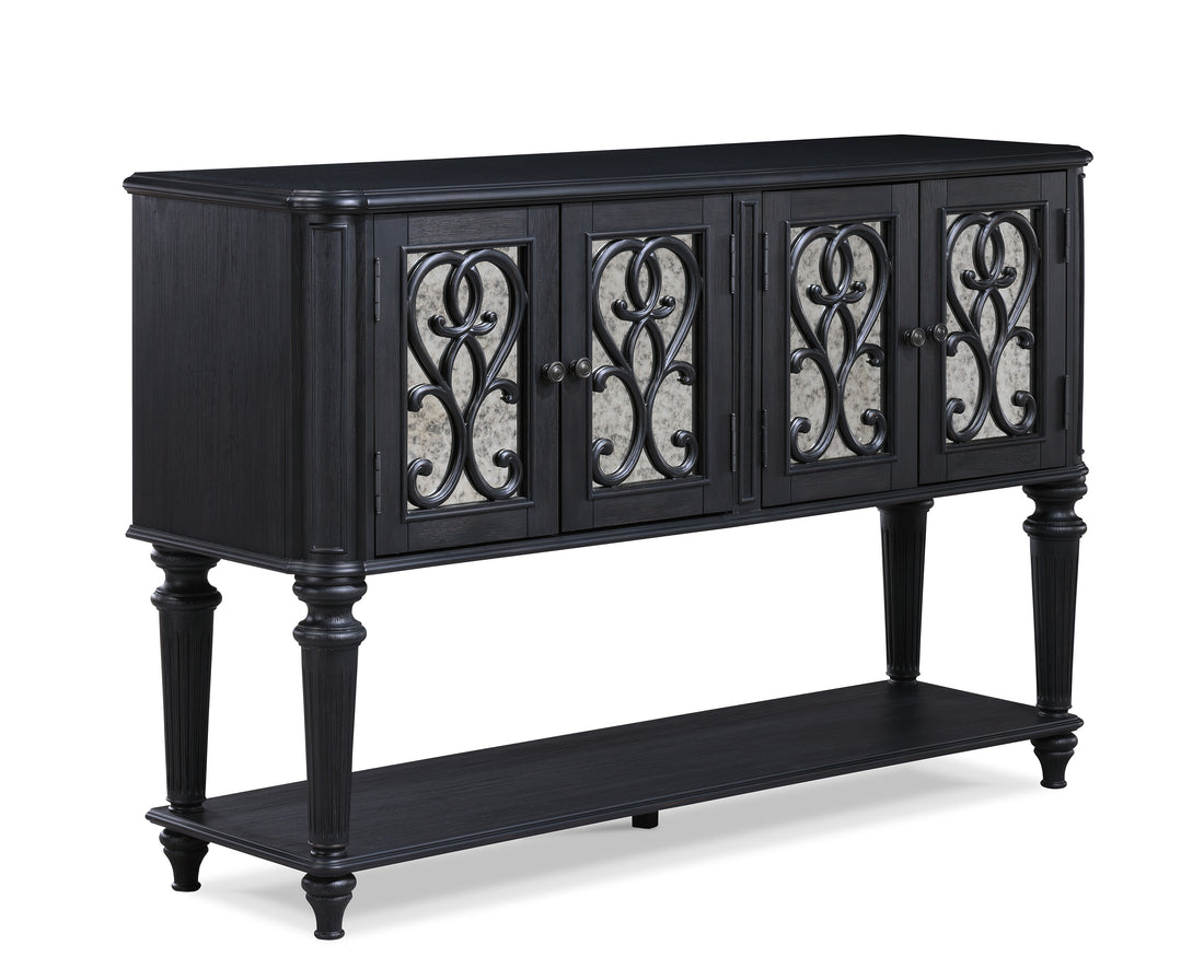 Traditional Formal 1Pc Side Board Dark Brown Finish Beautifully Carved Design Open Shelve Storage Dining Room Wooden Furniture Dark Brown Traditional Wood