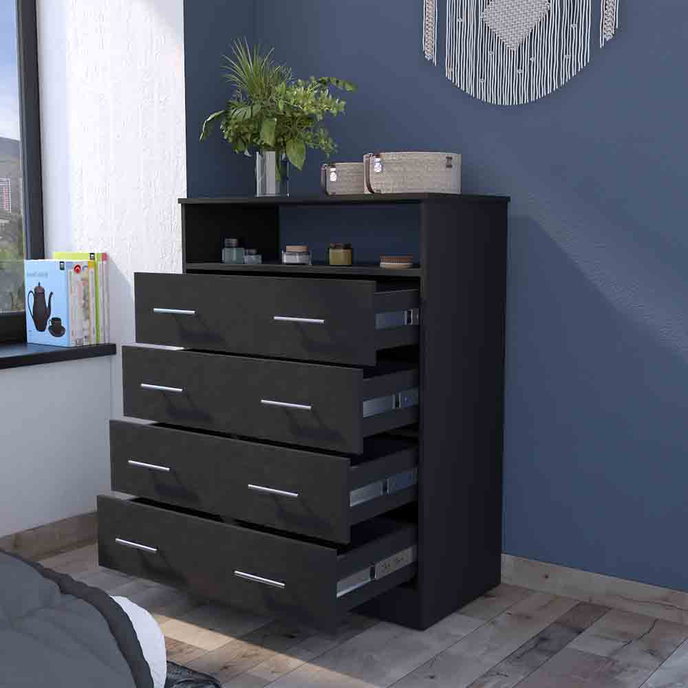 Four Drawer Dresser Wuju, Bedroom, Black Black Particle Board Particle Board