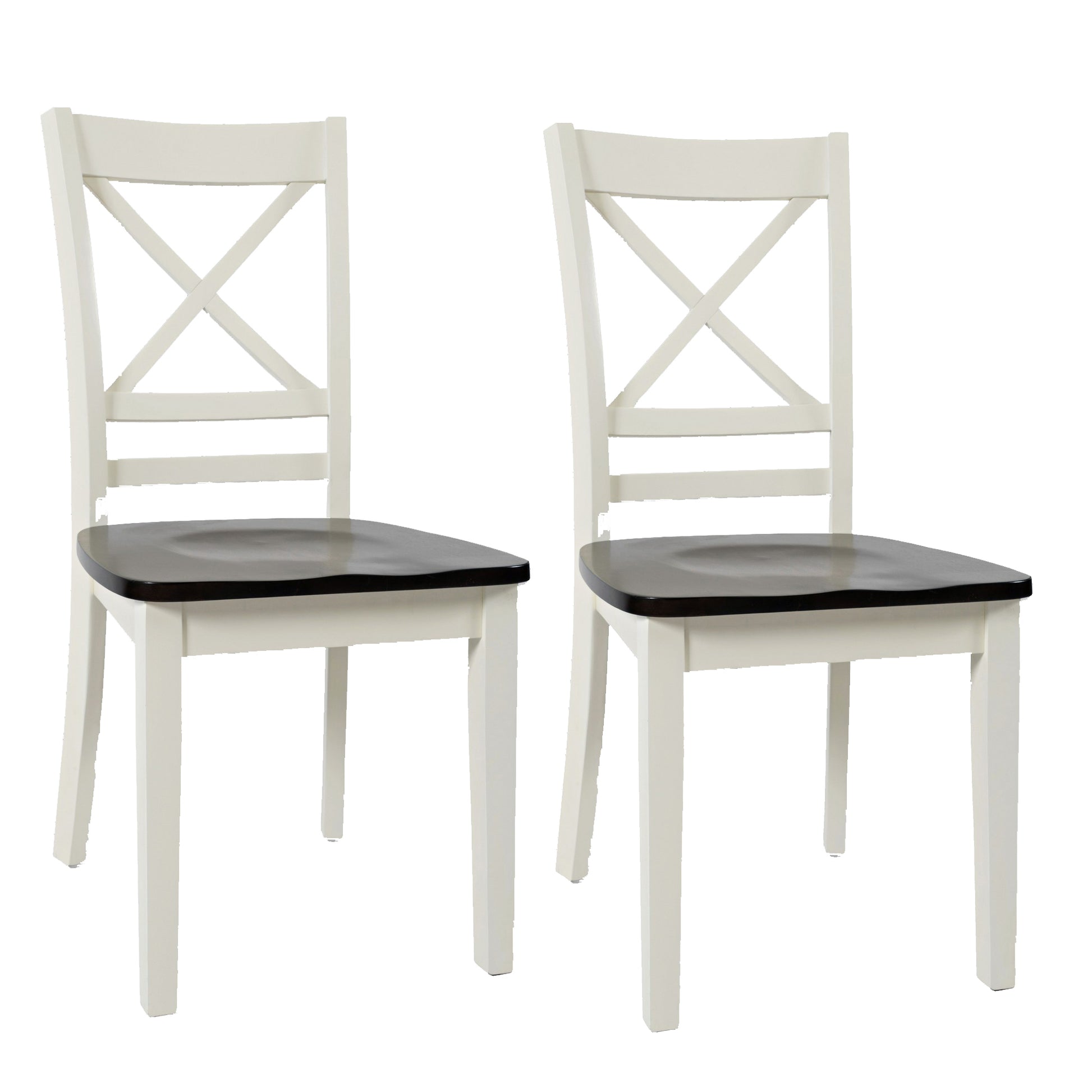 Two Tone Dining Chair With X Back, Set Of 2, Brown And White Brown White Wood