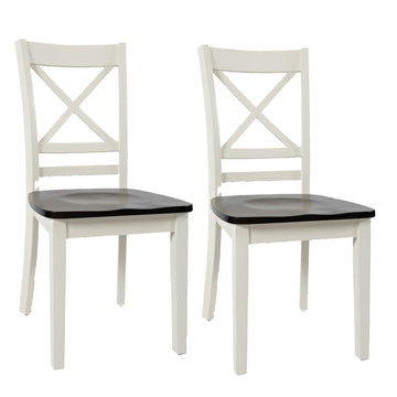 Two Tone Dining Chair With X Back, Set Of 2, Brown And White Brown White Wood