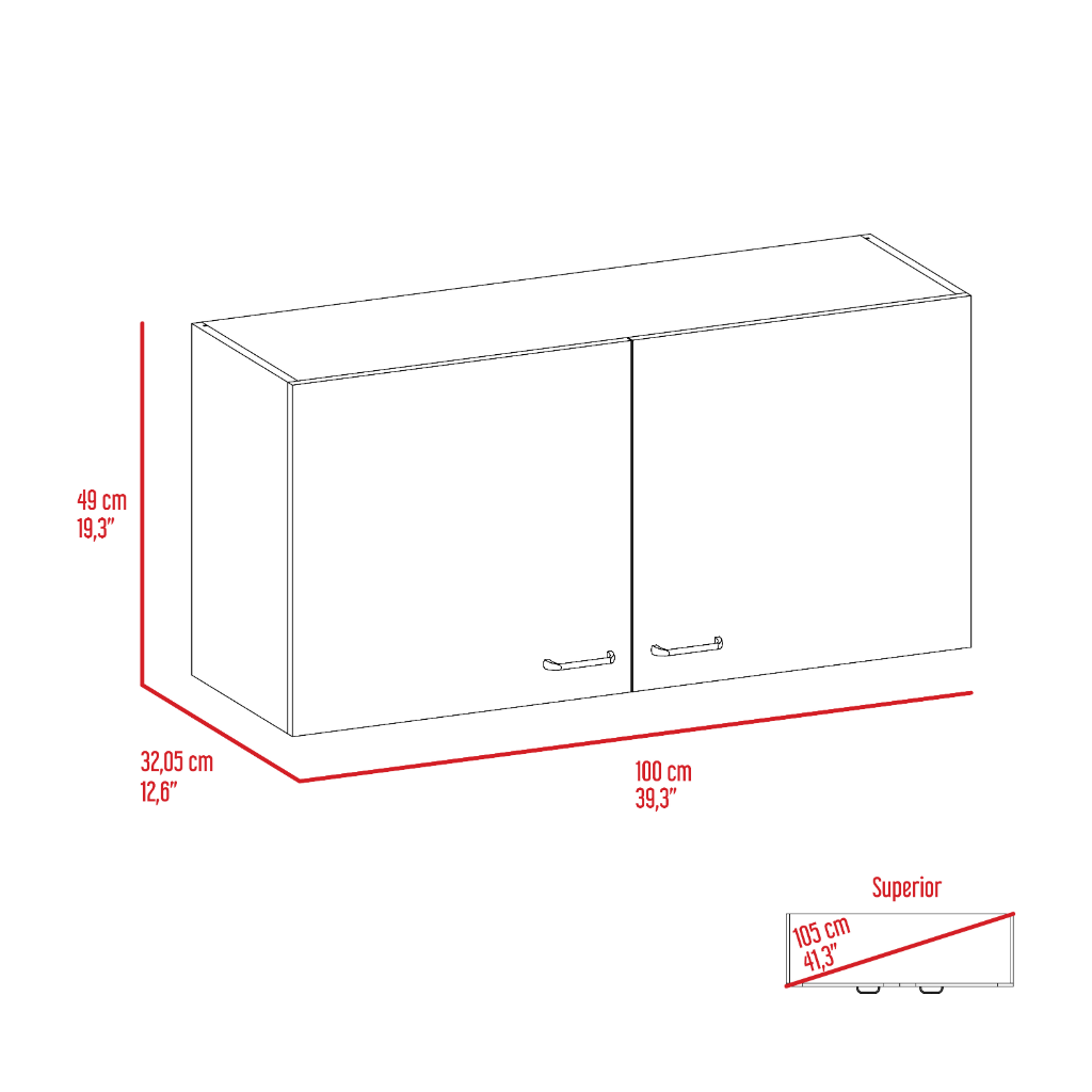 Wall Cabinet 19"H, Two Doors, Two Internal Shelves, White Smoked Oak Multicolor Particle Board Particle Board