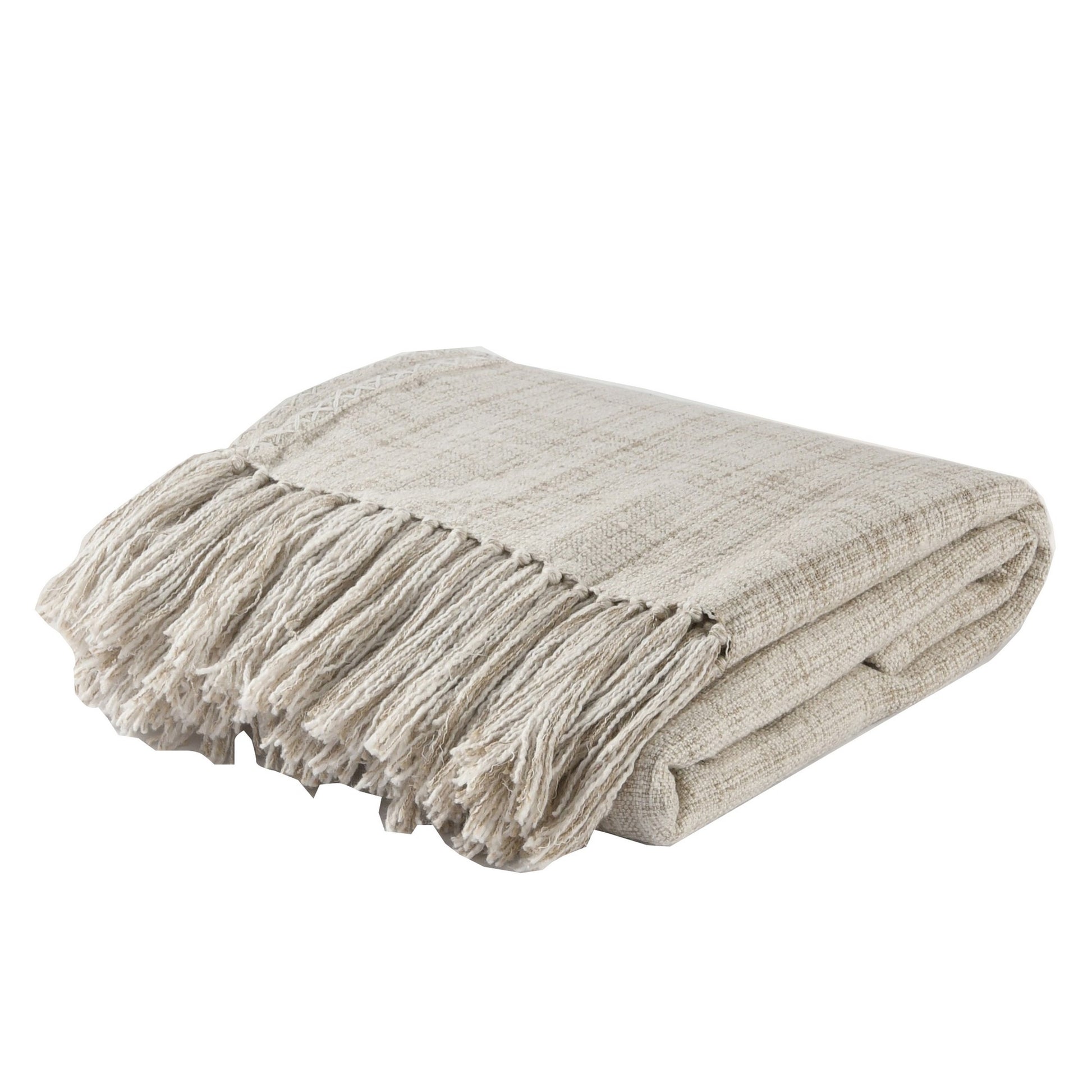 Fabric Throw Blanket with Woven Ends and Fringes,