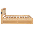Queen Size Elegant Bed Frame With Rattan Headboard And Sockets ,Natural Twin Natural Rattan