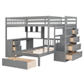 Full Over Twin Bunk Bed With Desk, Drawers And Shelves, Gray Gray Solid Wood