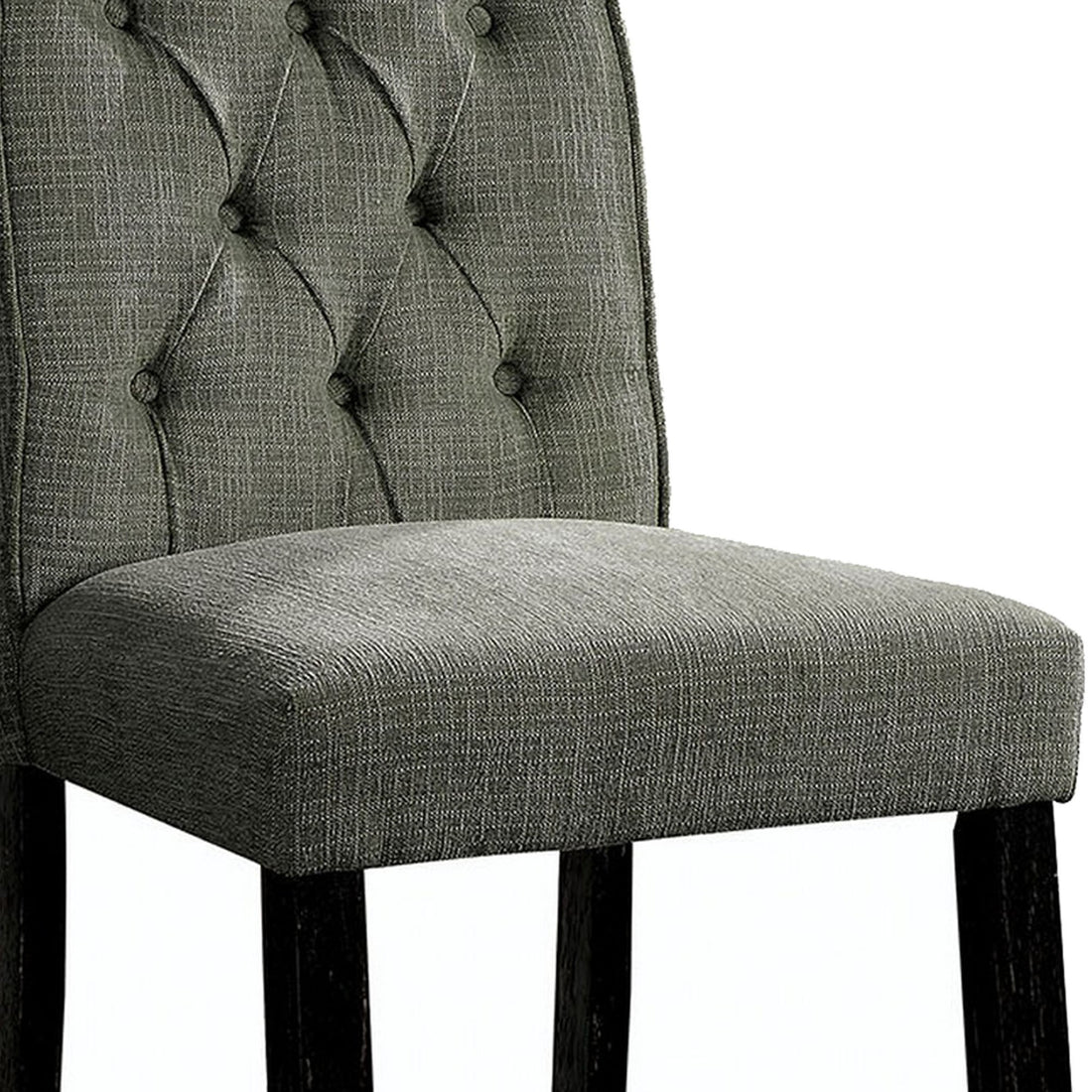 42 Inch Classic Counter Chairs, Button Tufted, Piping, Set Of 2, Gray Black Gray Wood Fabric