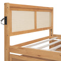 Queen Size Elegant Bed Frame With Rattan Headboard And Sockets ,Natural Twin Natural Rattan