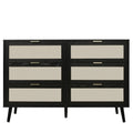 Modern 6 Drawer Dresser Wood Cabinet Black Black Particle Board