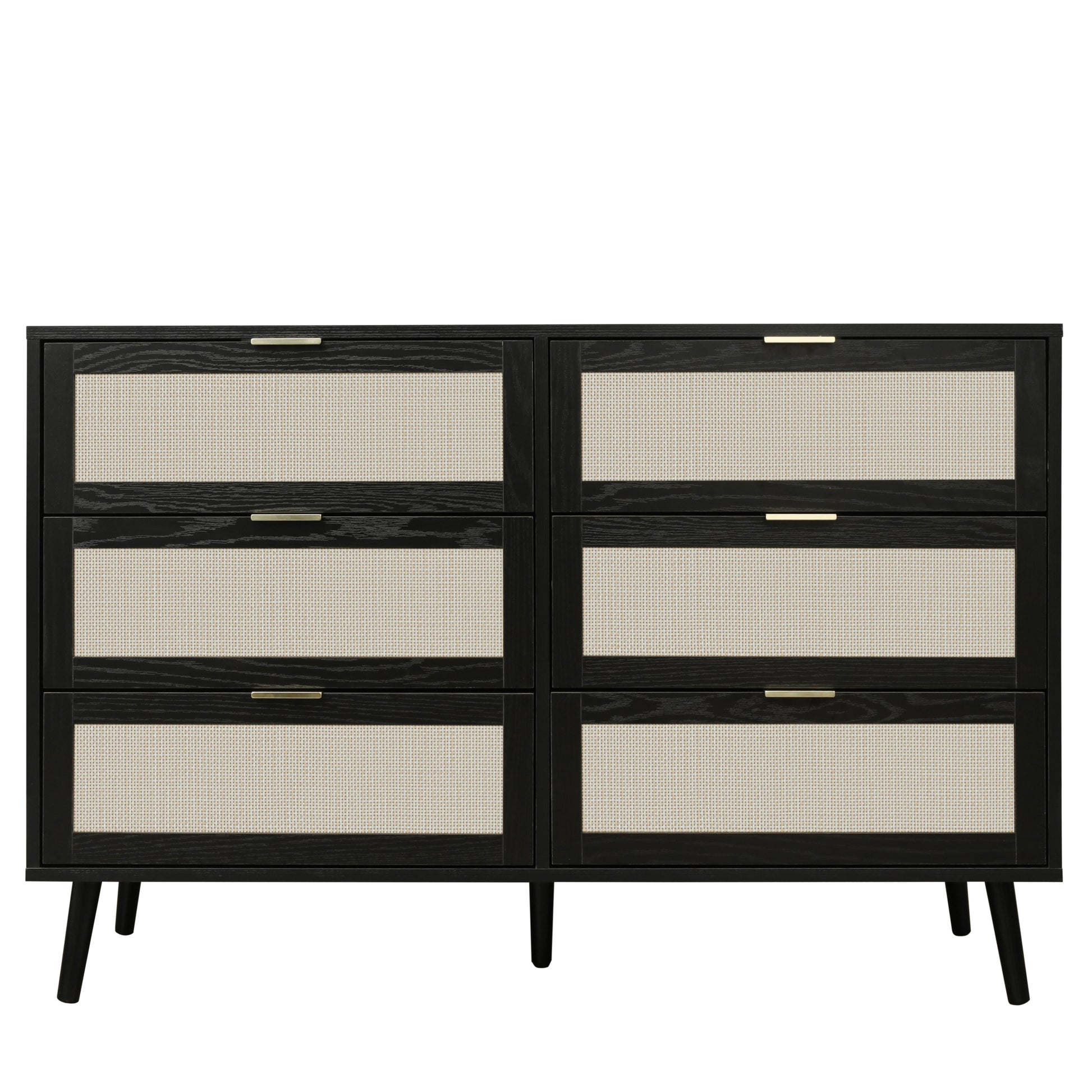 Modern 6 Drawer Dresser Wood Cabinet Black Black Particle Board