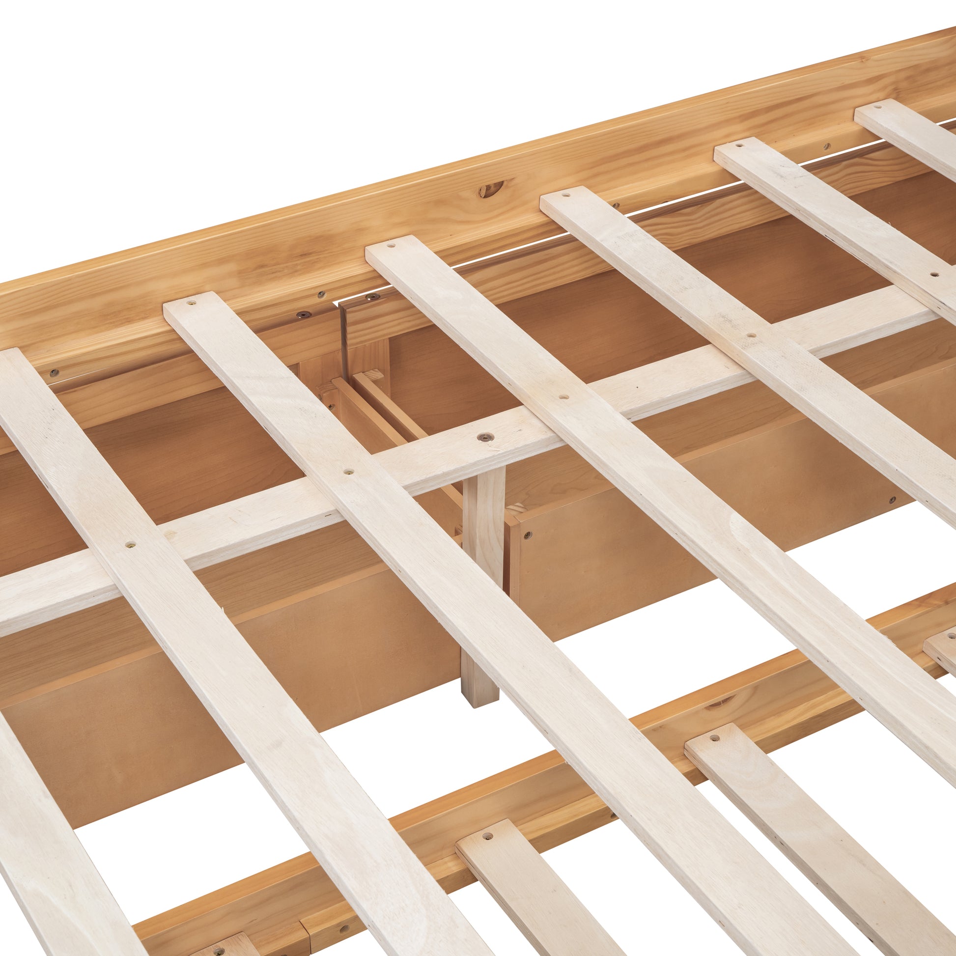 Queen Size Elegant Bed Frame With Rattan Headboard And Sockets ,Natural Twin Natural Rattan