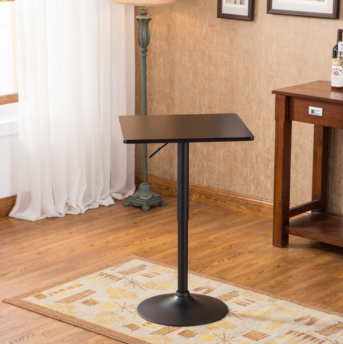 Belham Black Square Top Adjustable Height With Black Leg And Base Metal Bar Table Black Mdf Metal