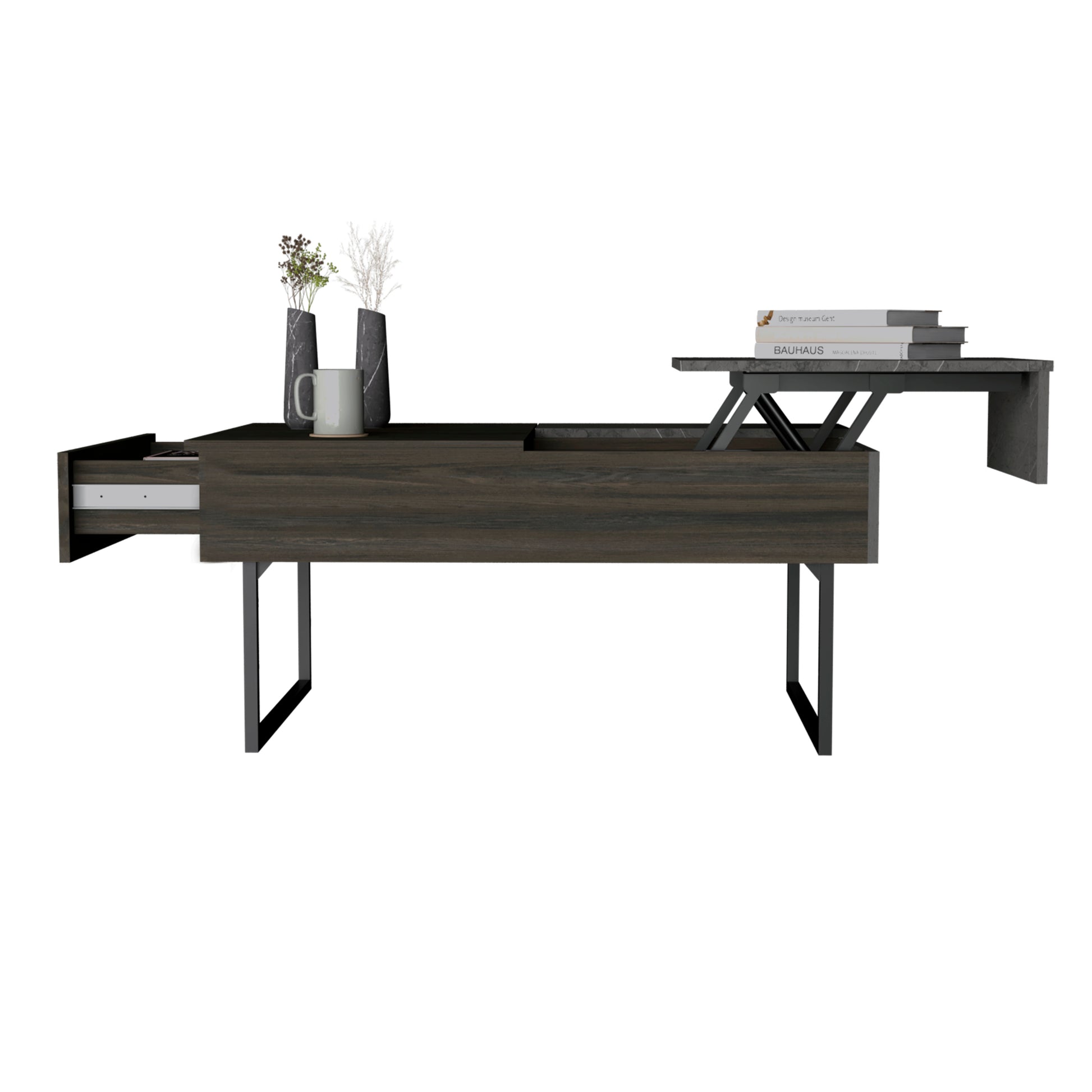 Lift Top Coffee Table, One Drawer, Two Legs, Carbon Espresso Onyx Multicolor Particle Board Particle Board