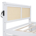 Queen Size Elegant Bed Frame With Rattan Headboard And Sockets ,White White Rattan