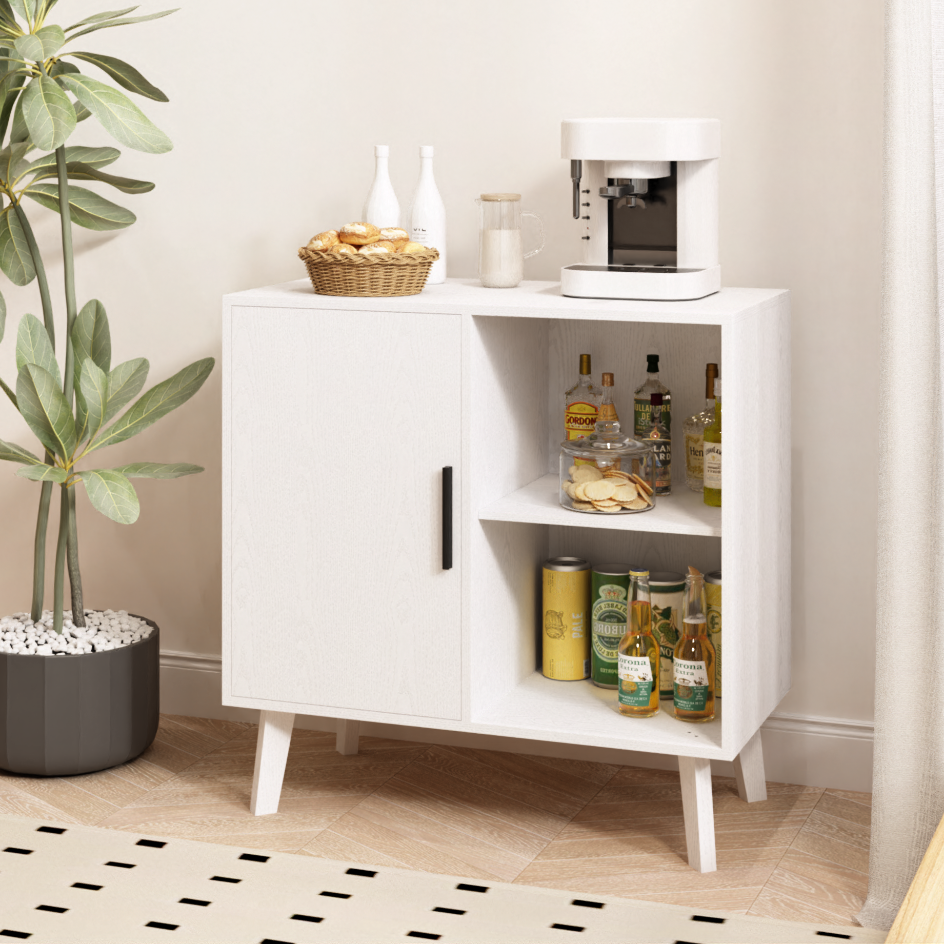 Sideboard Buffet Kitchen Storage Cabinet, Accent Cabinet With Solid Wood Feet For Decorated Doors, Dining Room, Hallway, Cupboard Console Table, Liquor Accent Cabinet White White Wood