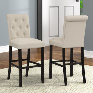 Leviton Solid Wood Tufted Asons Barstool, Set Of 2, Tan Tan Polyester Blend