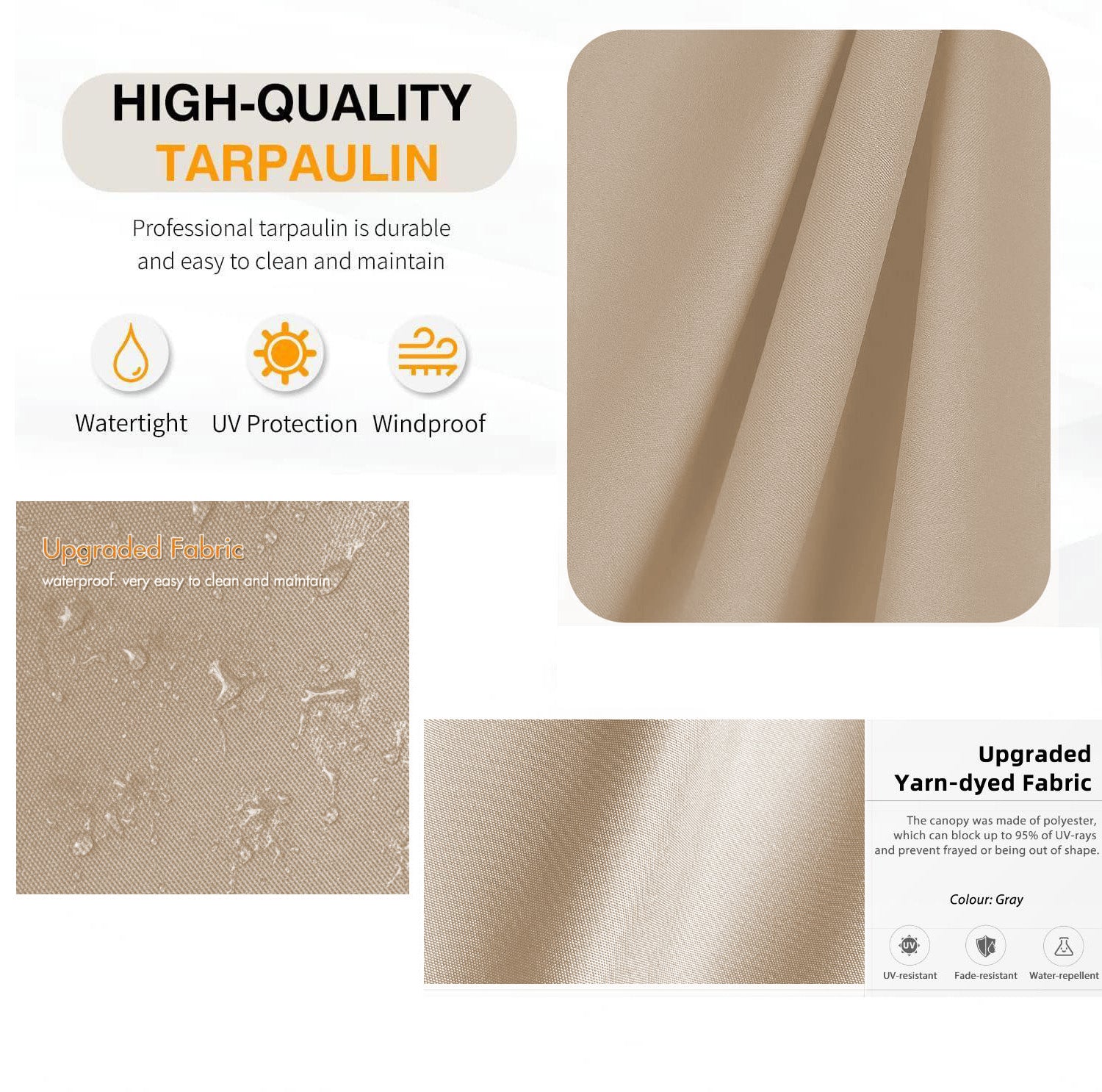 Replacement Canopy Top Cover Fabric for 13 x 10 Ft khaki-polyester