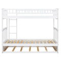 Twin Over Twin Bunk Bed With Twin Size Trundle, Convertible Beds, White Box Spring Not Required Twin White Bedroom Bunk Solid Wood Mdf