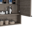 Medicine Cabinet, One Open Shelf, Three Interior Shelves, Light Gray Gray Particle Board Particle Board