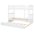 Twin Over Twin Bunk Bed With Twin Size Trundle, Convertible Beds, White Box Spring Not Required Twin White Bedroom Bunk Solid Wood Mdf