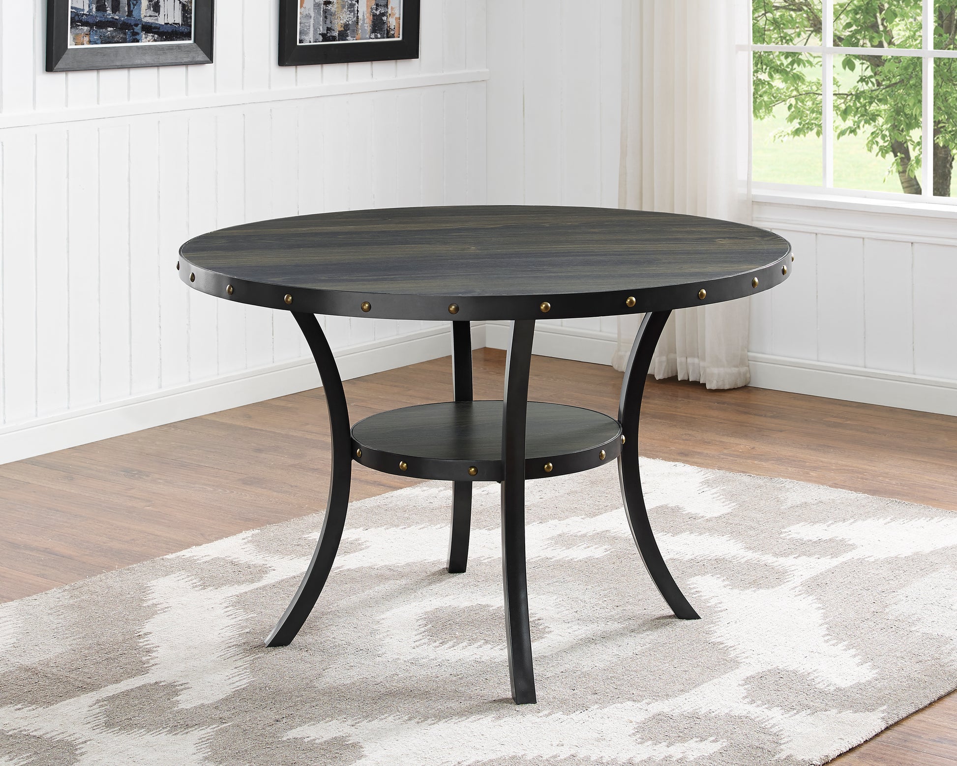 Biony Dining Collection Espresso Wood Railhead Dining Table Black Wood