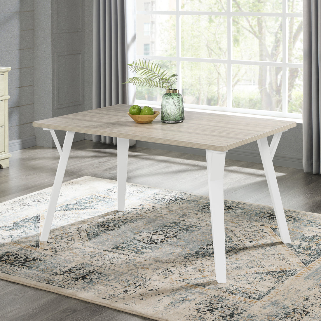 Alwynn Contemporary Rectangular Dining Table, White And Natural Wood White Light Oak Mdf