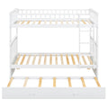 Twin Over Twin Bunk Bed With Twin Size Trundle, Convertible Beds, White Box Spring Not Required Twin White Bedroom Bunk Solid Wood Mdf