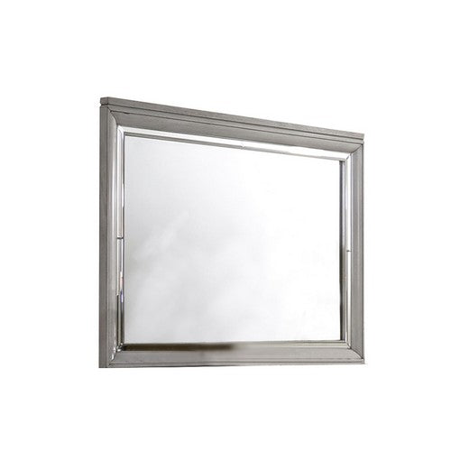 Contemporary Style Rectangular Wooden Mirror With Beveled Edge, Gray Gray Wood Glass