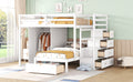 Full Over Twin Bunk Bed With Wardrobe, Drawers, White White Solid Wood