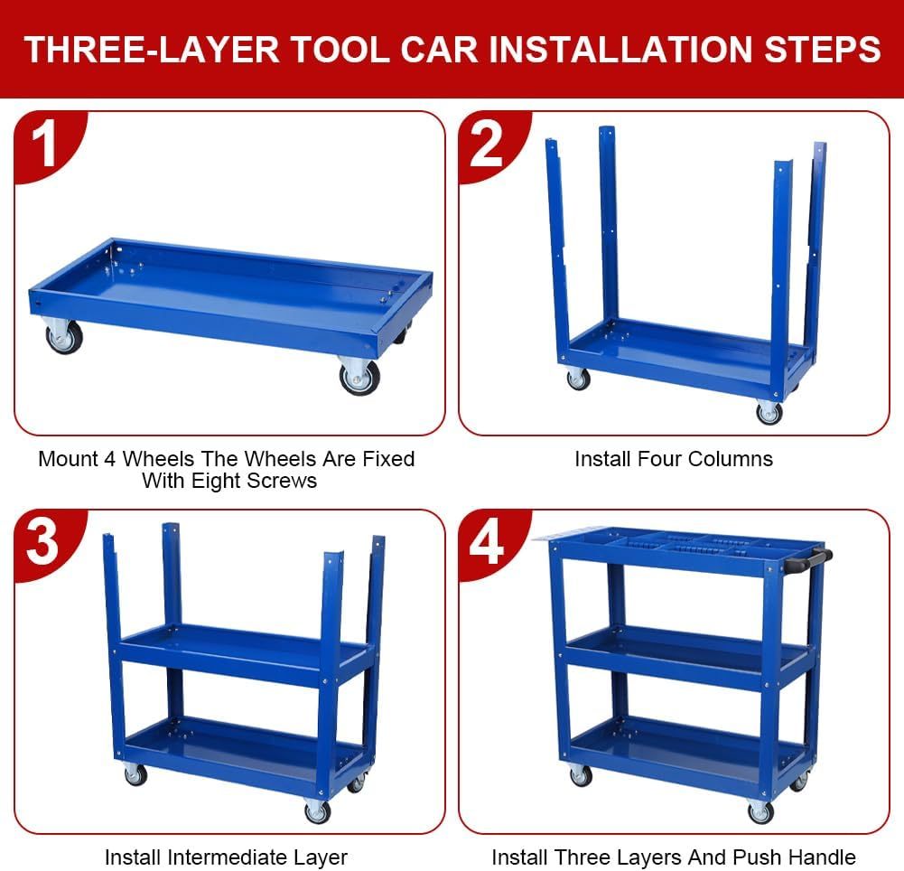 Tool Cart on Wheels, 3 Tier Rolling Mechanic Tool blue-abs+steel(q235)