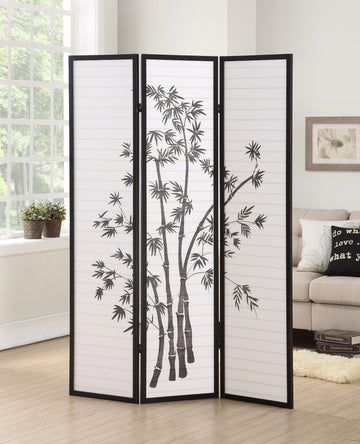 Roundhill 3 Panel Oriental Shoji Screen Room Divider, Black Black Wood Paper