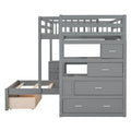 Full Over Twin Bunk Bed With Desk, Drawers And Shelves, Gray Gray Solid Wood