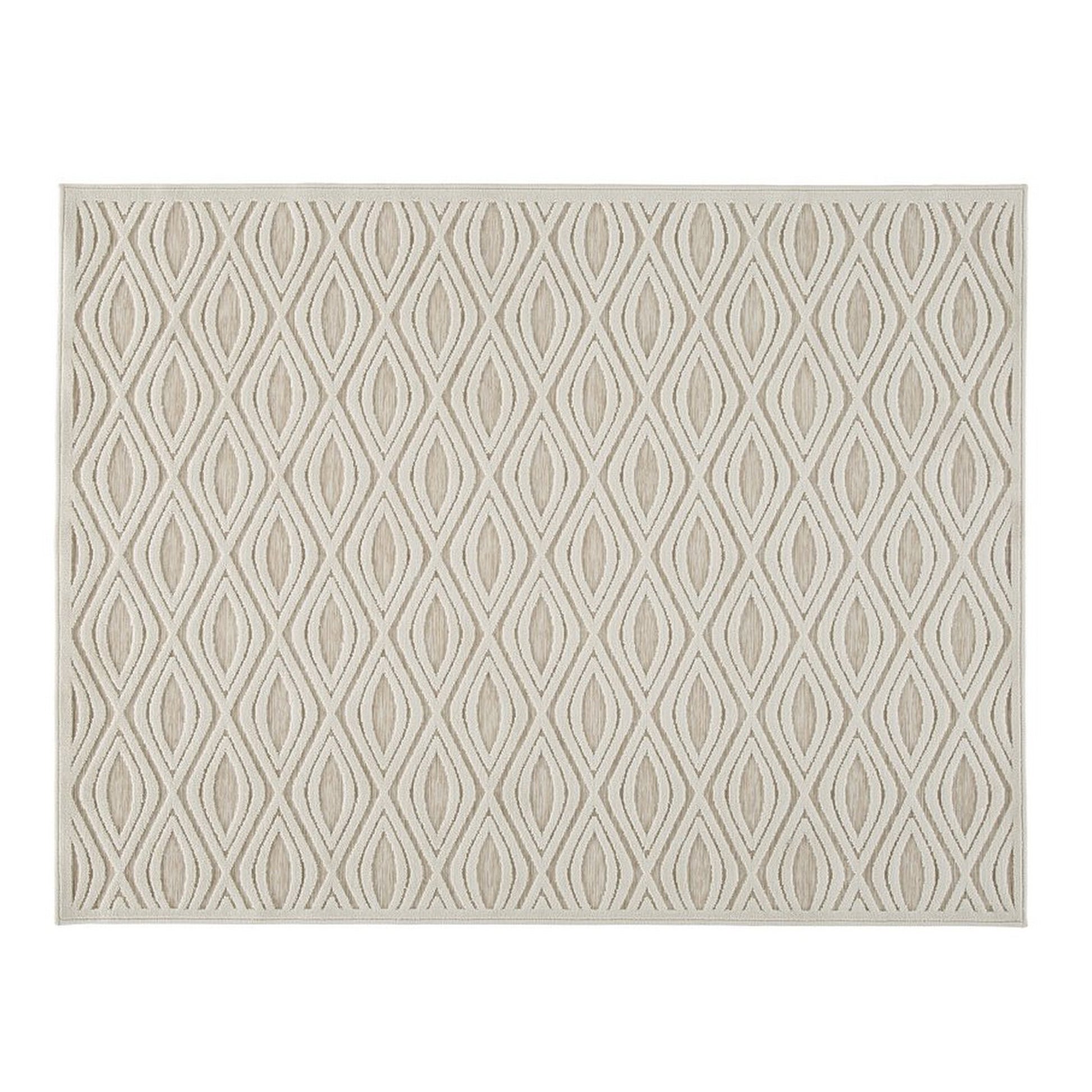 Rectangular Polypropylene Rug With Geometric Pattern, Medium, Beige Beige Fabric