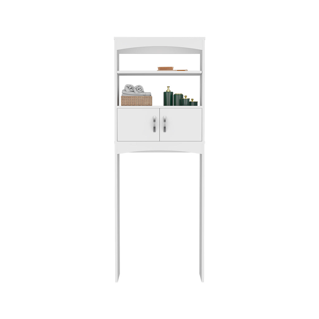 65H" Over The Toilet Double Door Cabinet, Three Shelves, White White Particle Board Particle Board