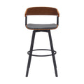 Vera 31 Inch Swivel Barstool Chair, Curved Open Back, Walnut Brown, Gray Black Brown Grey Wood Metal