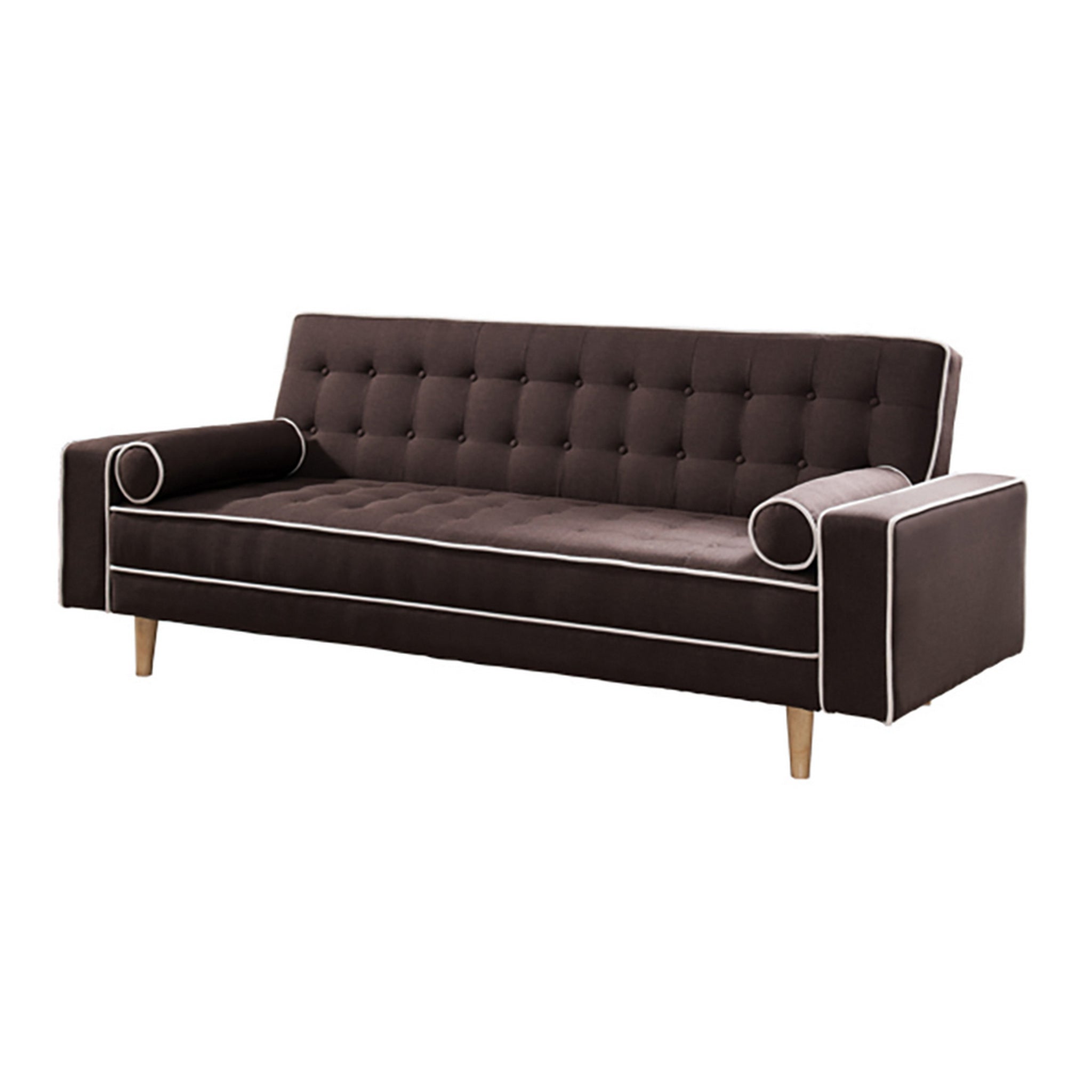 Futon Sofa Bed With Matching Bolsters, Dark Brown Brown Wood Fabric 3 Seat