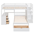 Full Over Twin Bunk Bed With Desk, Drawers And Shelves, White White Solid Wood