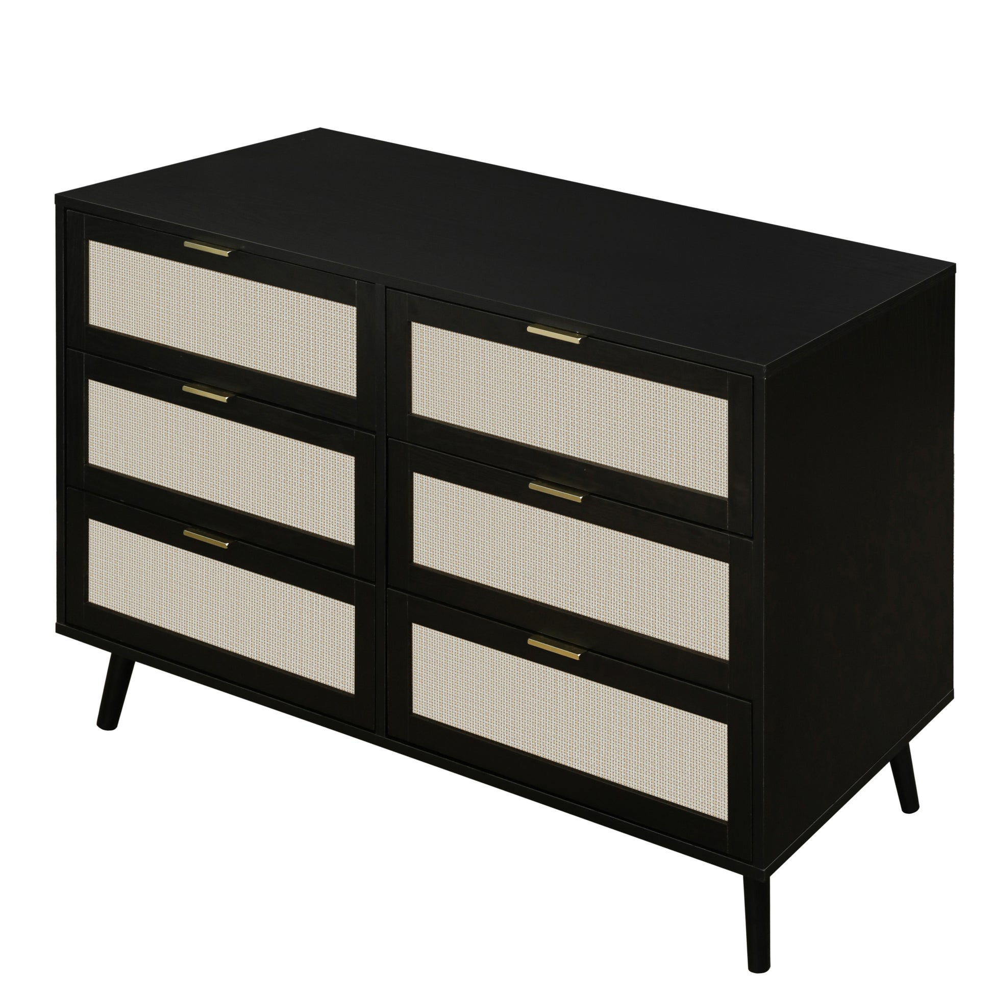 Modern 6 Drawer Dresser Wood Cabinet Black Black Particle Board